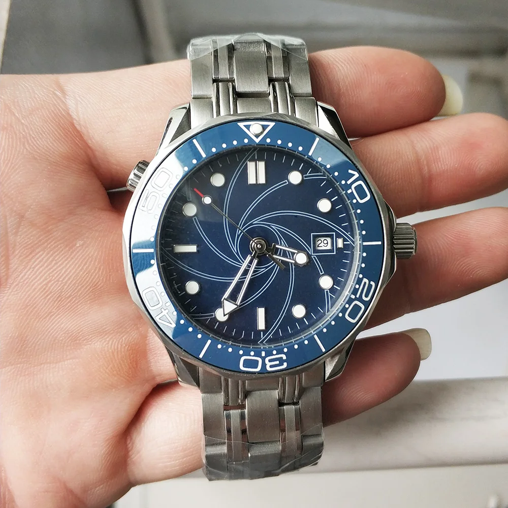 40 мм автоматические механические мужские часы с керамическим ободком, водонепроницаемые светящиеся часы из нержавеющей стали с синим циферблатом