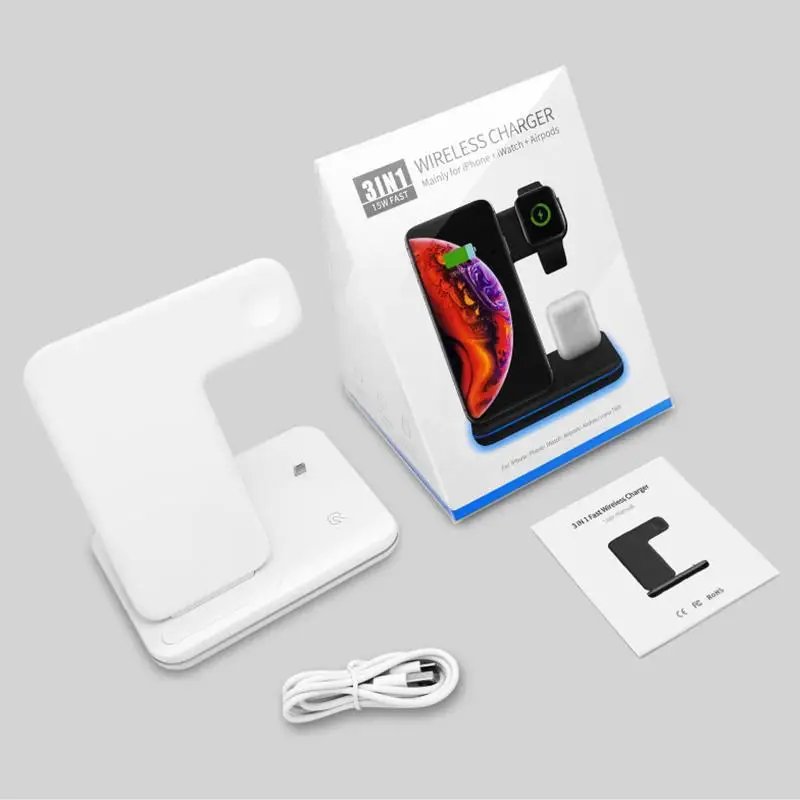 3 в 1 Универсальное 15 Вт Qi Беспроводное зарядное устройство для Iphone X 8 Xiaomi Quick 3,0 быстрая зарядная док-станция Подставка для Apple Airpods Watch 4 3 2 1