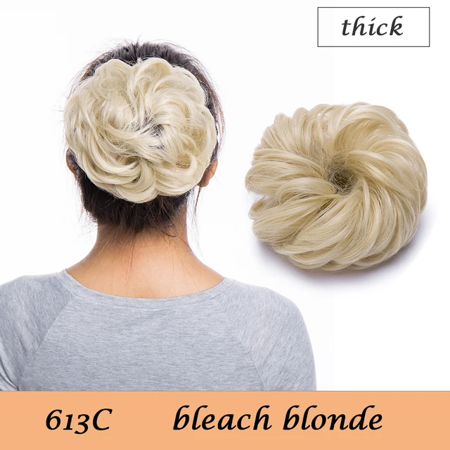 HAIRRO 80g Straight Donut Chignon Hairpieces Synthetic Ombre Elastic Updo Chignon Fluffy Messy Scrunchies Hair Bun For Women bleach blonde-38g
