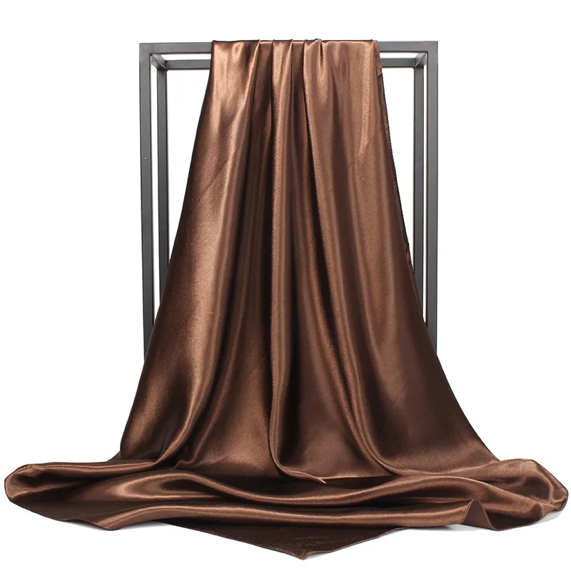 Solid Color Head Scarf Women Blcak Square 90*90cm Silk Foulard Satin Bandana Cheveux Neckerchief Hijab Hair Scarves For Ladies 2