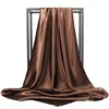 Solid Color Head Scarf Women Blcak Square 90*90cm Silk Foulard Satin Bandana Cheveux Neckerchief Hijab Hair Scarves For Ladies 2