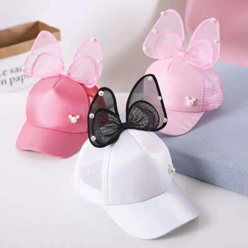 

Children Baseball Cap Spring And Autumn 2-8-Year-Old Girls 3 Cricket-cap Hat 4 Princess Bow Kids 5 College Style Versatile Baby