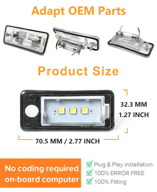 Upgrade LED Kennzeichenbeleuchtung für Audi A4 B6 / B7 / A6 C6 (4F) / A3  (8P) / Q7 (7L) / RS4 / S4 kaltweiß