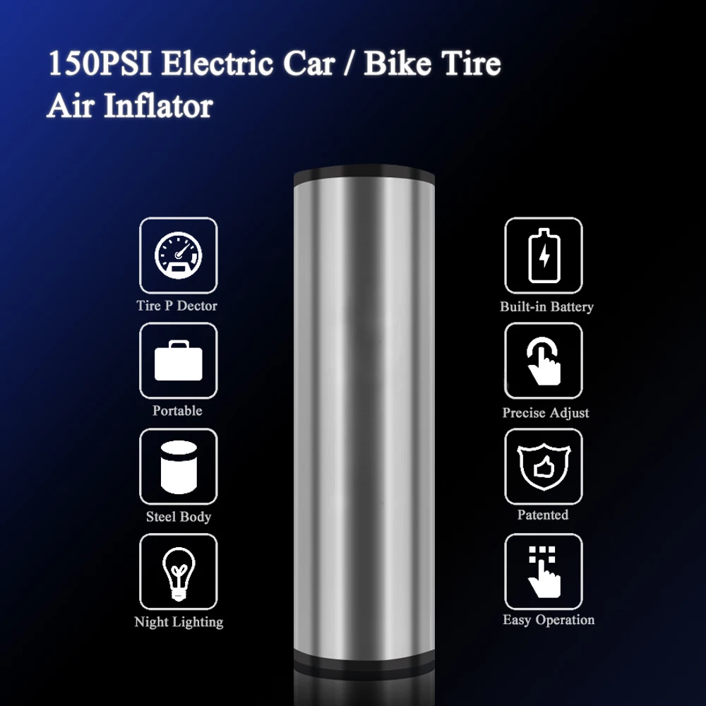 

150PSI Rechargeable Electric Portable Car Cycling Bicycle Bike Pump Tire Tyre Inflator Auto Air Compressor with LCD Display