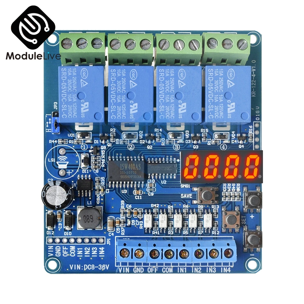 DC 8 V-36 V 4 канала 4-CH реле Красный ЖК-дисплей Многофункциональный релейный модуль платы с оптопара Широкий источник напряжения