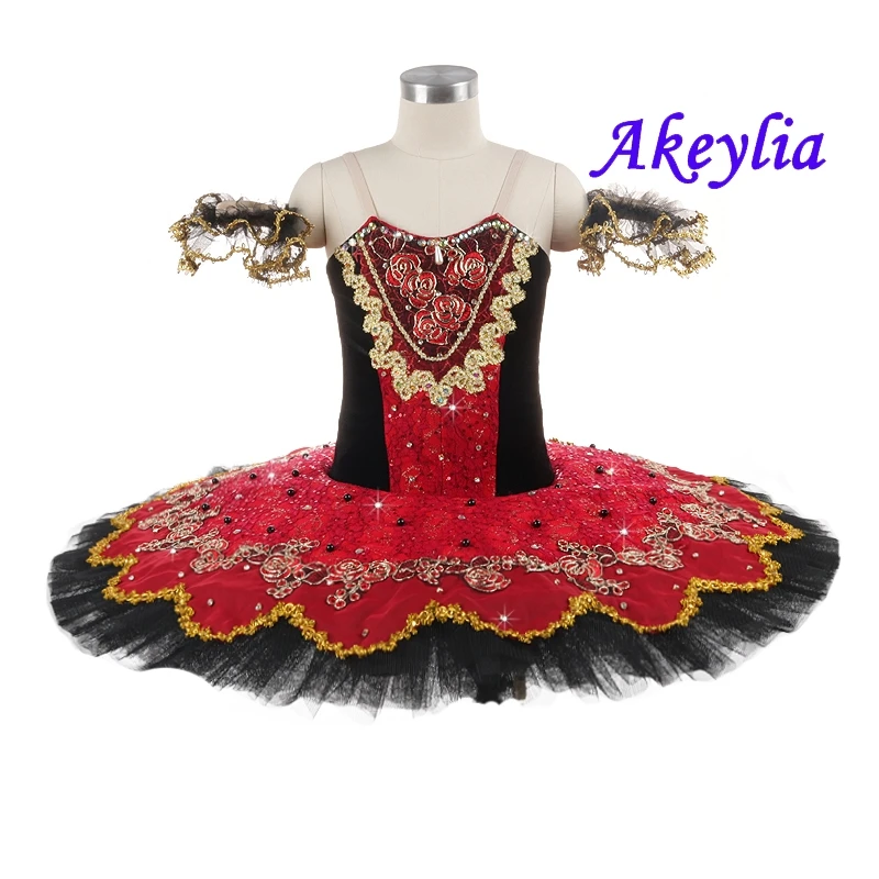 Black red Professional Ballet Tutu girls YAGP dress Performance Ballet pancake tutu Stage Costumes Competitons for Women JN0195