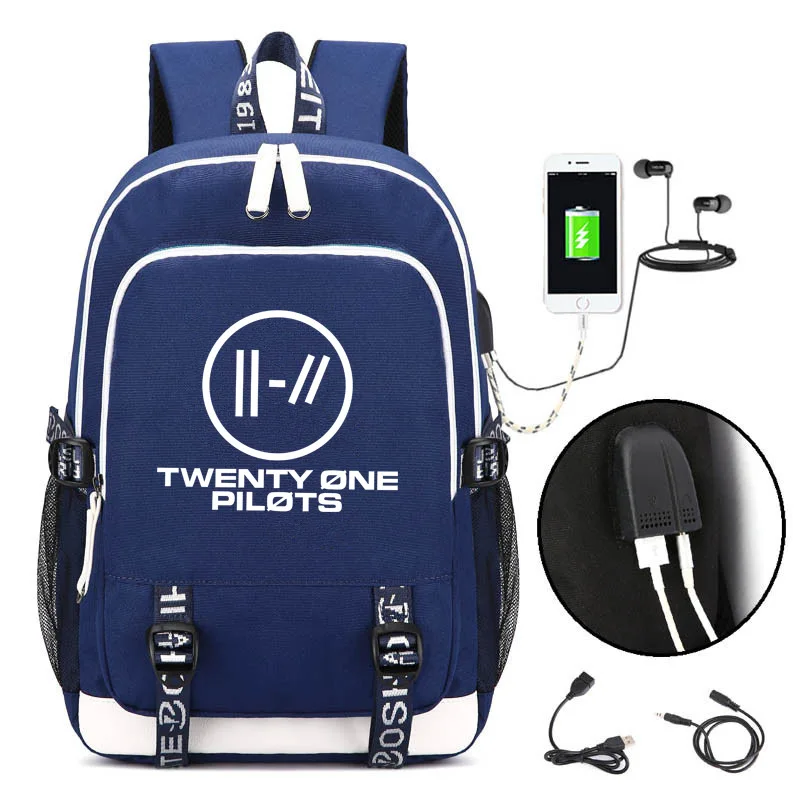 Нейлоновая сумка для книг Twenty One Pilots, рюкзак для ноутбука с зарядкой через usb, рюкзак для путешествий в стиле хип-хоп, вместительные школьные сумки для подростков Rugzak