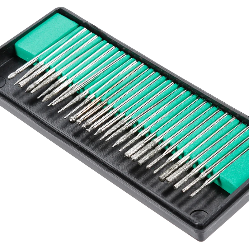 30pcs Shank Diamond Burs Set With Box For Dremel Electric Grinder Power Tool Accessories Abrasive Tools 2.35mm