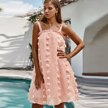 

Free ShippingSexy Spaghetti Strap Ruffles Women Summer Dress 2020 Boho Beige Backless Lined Party Beach Sundress Elegant