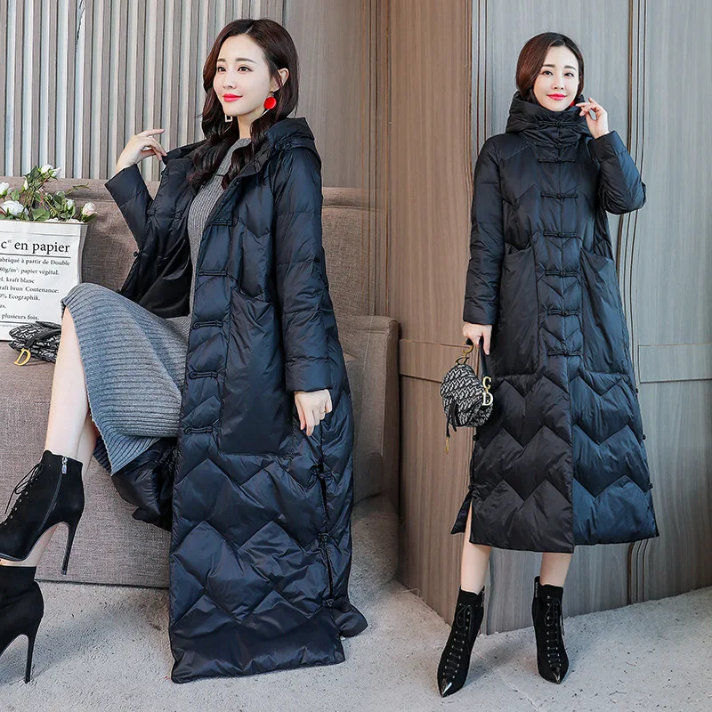 

Ethnic-Style Cotton-padded Clothes Cotton Coat Women's Long over-the-Knee 2018 Winter New Style Retro Frog Hooded Cotton-padded
