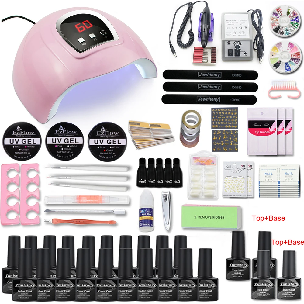 Kaufen Nagel Set mit 80 54W UV Led Lampe Trockner Maniküre Maschine 20 stücke Gel Polish Set für Nagel kit Nail art Werkzeuge Kit Extention Gel Set