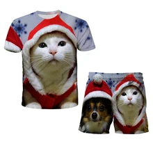 

Children's Breathable Short Sleeve Set 3D Animal Print Casual Sports Pants 2-Piece Set 4-14-Year-Old Boys And Girls T-Shirt Summ