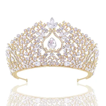 

Bling Crystal Tiaras Gold Color Rhinestone Pageant Crowns Baroque Headbands for Women Desinger Wedding Hair Accessories FORSEVEN
