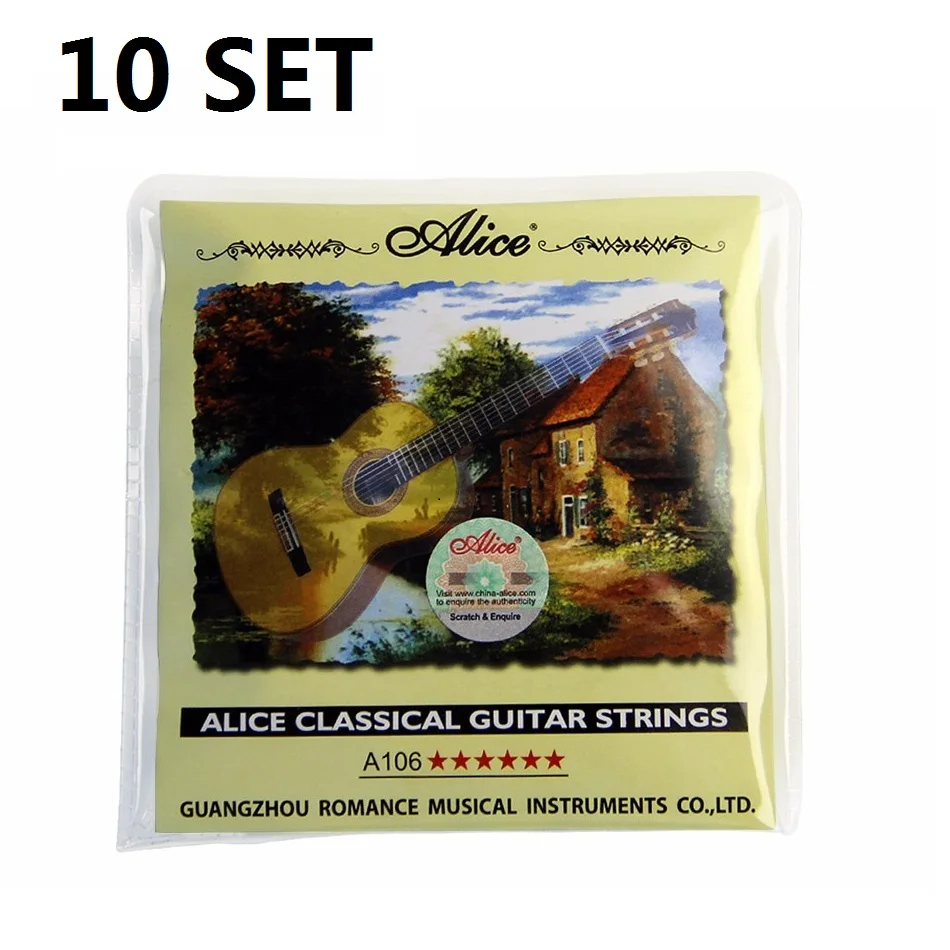 

10 шт./набор, Алиса: безумие возвращается A106-H Классическая гитара класса ra набор струн Жесткий Напряжение нейлоновая основа с серебряным покрытием Медь раны