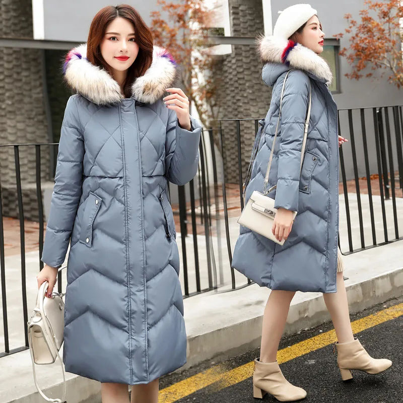 

Winter Cotton Dress Women's 2019 New Style Mid-length Korean-style Fashion Large Fur Collar Hooded Cotton-padded Clothes Slim Fi