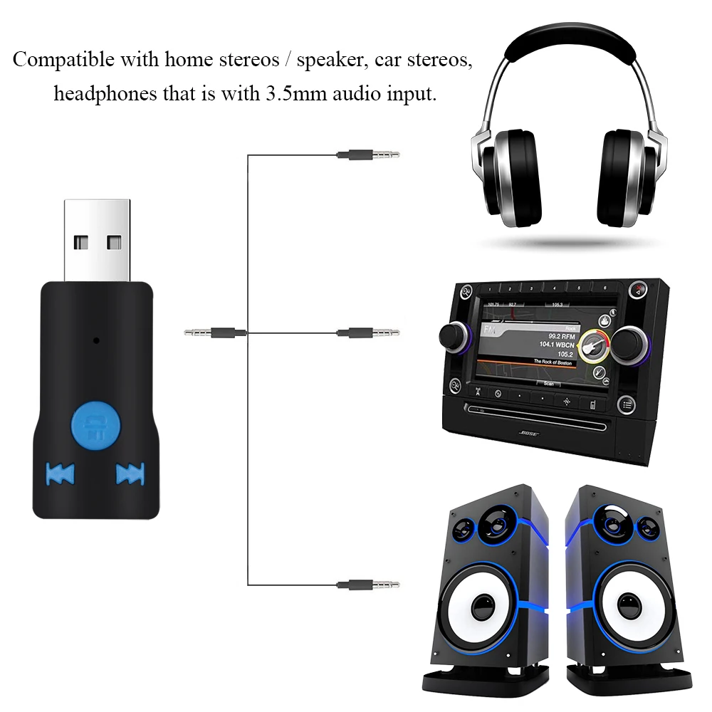 Kebidu 3,5 мм AUX Bluetooth 4,1 приемник беспроводной адаптер USB аудио приемник ключ автомобильный комплект для автомобиля динамик наушники Hands-free
