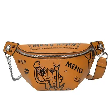 

Ladies 2020 summer graffiti pu bag chest bag ladies funny waist bag female travel waist bag letter design girl wallet WomenFlap