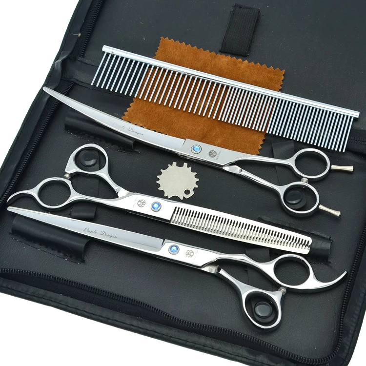 

7.0" 8.0" Pet Grooming Scissors Set with Comb Japan 440C Dog Cutting Shears Animal Thinning Clipper Curved Cut Tesoura LZS0378