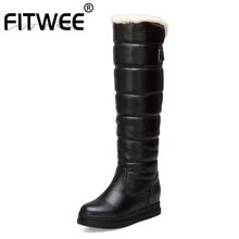 FITWEE/сохраняющие тепло женские сапоги до колена туфли однотонного цвета плоская подошва зимние сапоги женская зимняя обувь на толстом меху, размер 34-43
