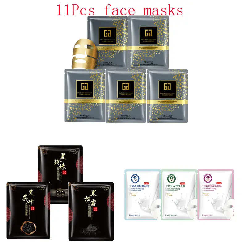 

11Pcs mixed 24K Gold mask milk Remove blackheads Collagen Face Mask Moisturizing Anti-Aging black Facial Masks korean skin care