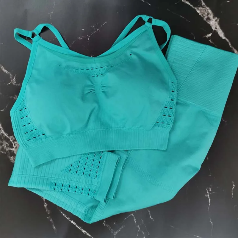 Kopen 2 delige Set Vrouwen Yoga Sets Gym Kleding Hoge Taille Sport Leggings Yoga Broek Fitness Beha Sport Dragen