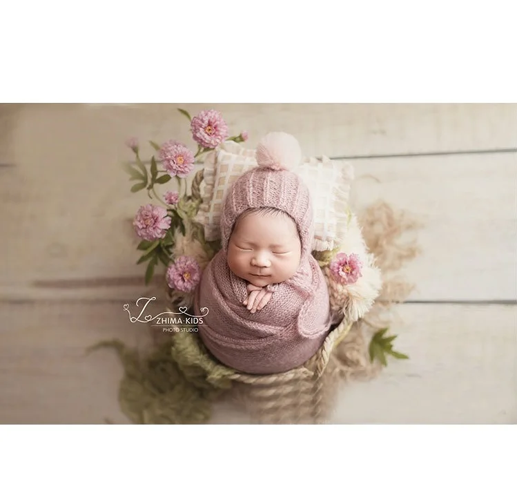 2 Pcs/set Newborn Photography Props Blanket Wrap Wool Knitted Blanket Baby Hat  Neborn  Photo Prop Shoot Studio  Accessories