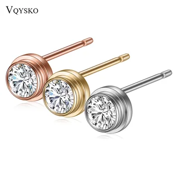 

VQYSKO JEWELRY CZ Zircon Rose Gold Color Crystal stud earrings Women Girl Stainless steel jewelry