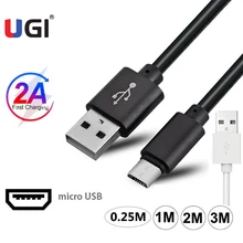 Ugi 2a carregamento rápido lote de cabo para samsung huawei xiaomi oneplus + cabo de transferência de sincronização de dados do telefone móvel 0.25m/1m/2m/3m pvc preto