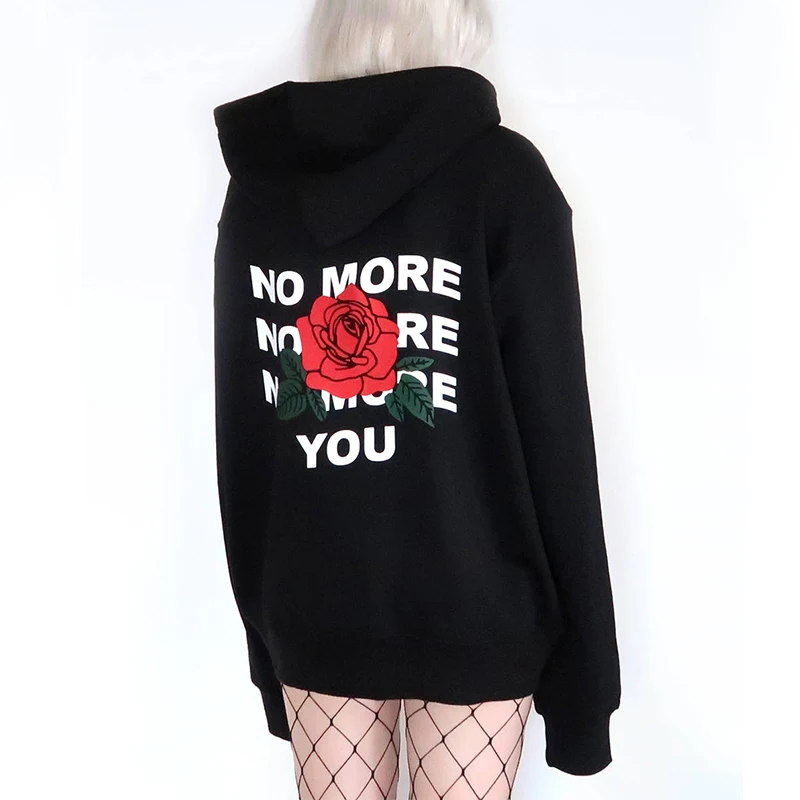 No More You Rose Harajuku Толстовка Женская Корейская уличная одежда 90s модная толстовка с капюшоном и длинным рукавом готические Топы Прямая поставка