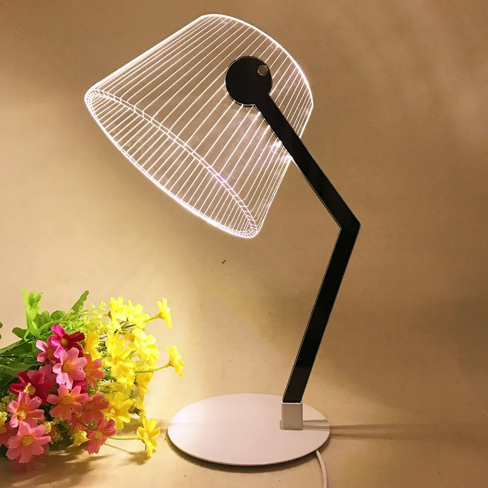 Koop 1PC 3D Effect Stereo Vision LED Bureaulamp Hout Ondersteuning Acryl Lampenkap LED Night Lamp Woonkamer Slaapkamer Lezen licht JQ
