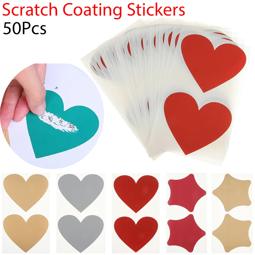 

50Pcs Love Pentagram Shape Self-adhesive Coating Sticker Scratch Card Sticker DIY Postcard Wedding Decoration