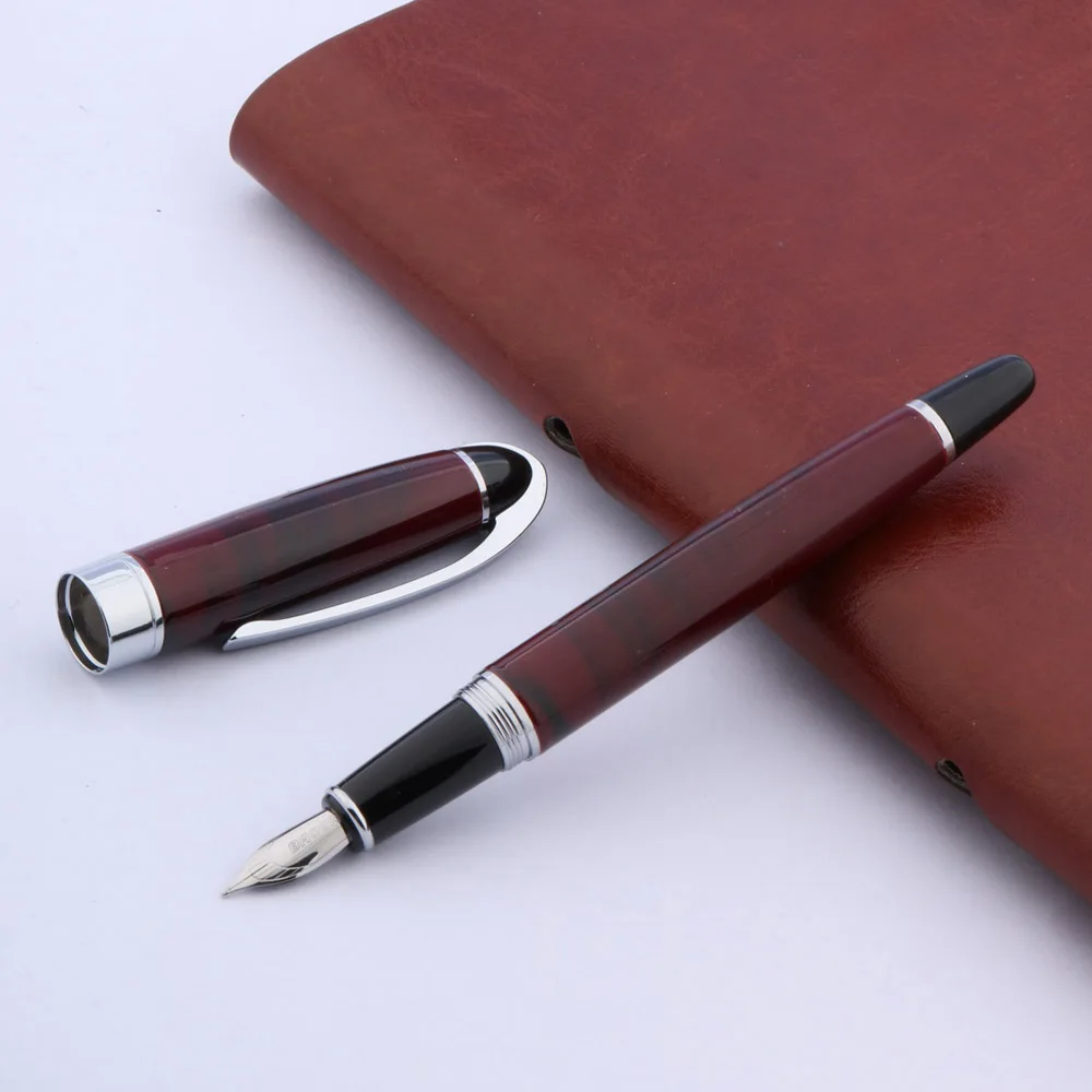 Baoer 517 Fountain Pen Brown Painting Metal With Silver Trim Medium M Nib School Student Office Gifts Stationery