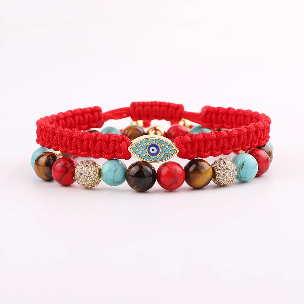 Men Bracelet Set High Quality New Design CZ Pave Eye Charm Natural Stone Bacelet Set For Men Jewelry Gift - Image 2