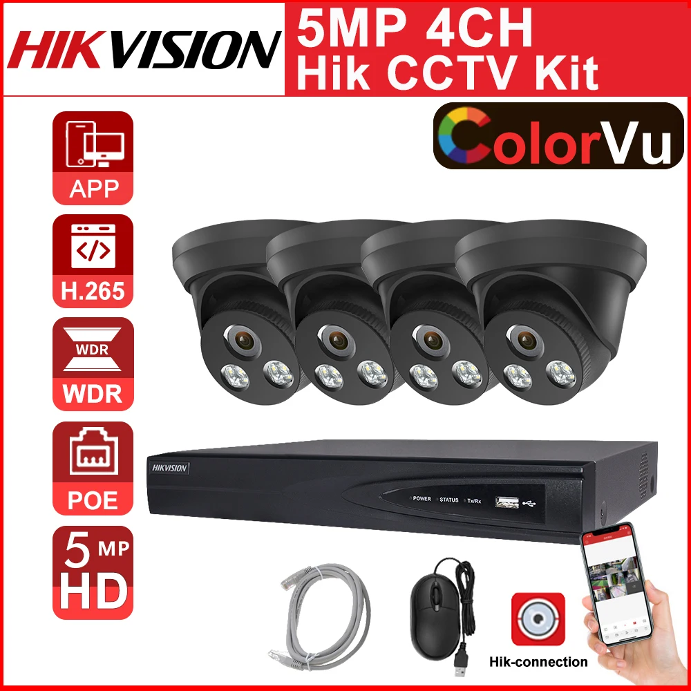 HIKVISION 5MP IP POE SYSTEM 4 CHANNEL DS-7604NI-K1/4P NVR CCTV DOME CAMERA KIT ^ 