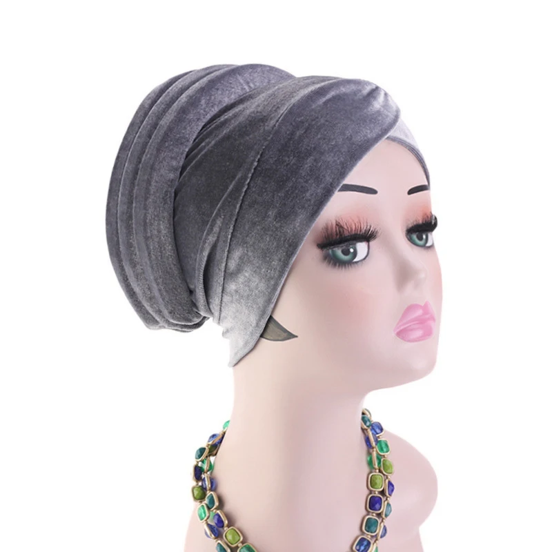 Женская бархатная Кепка тюрбан головной платок с жемчугом бандана для Ближнего
