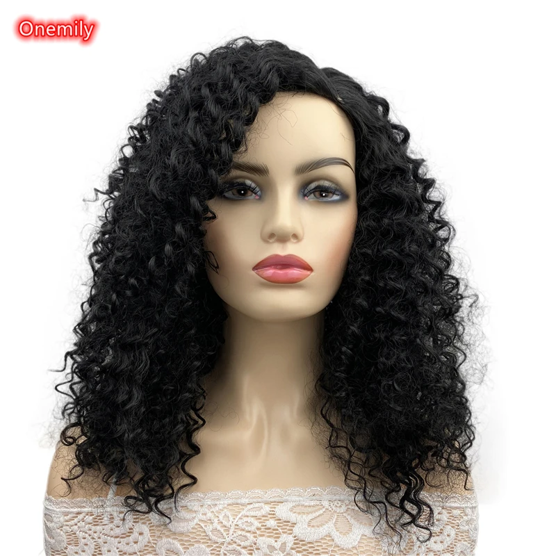 

Onemily Off черный длинный кудрявый пушистый термостойкий синтетический натуральный модный парик для черных женщин