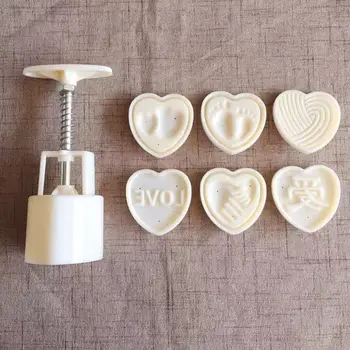 

6pcs 3D Heart Stamps Moon Cake Decor Mould Barrel Mooncake Mold 50g Pastry Mooncakes Hand DIY Tool