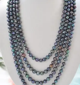 

Jewelry Free Shipping 48 inch stunning 6-7mm natural freshwater peacock green multicolor pearl necklace 48inch