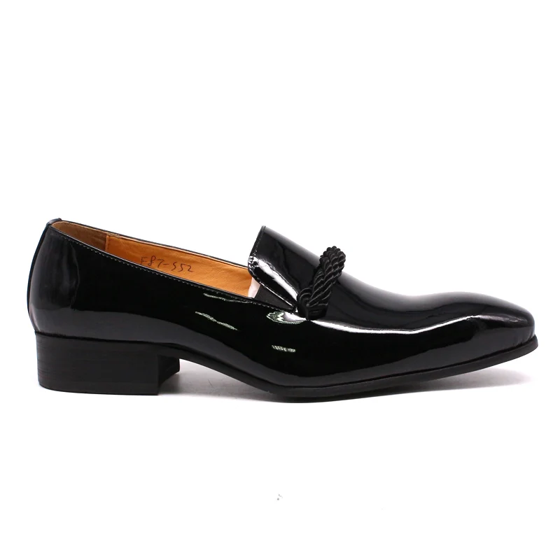 Size 7-13 Mens Dress Shoes Black Blue Patent Leather Men Loafers With Black String Pointed Toe Party Wedding Formal Shoes Luxury