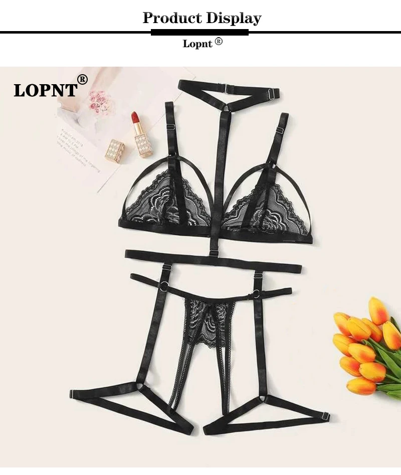 LOPNT Sexy lingerie Suit Women's Three-point Underwear Brassiere Lace Transparent 3 Piece Sets Perspective Embroidered Bra Set sexy bra and panty set