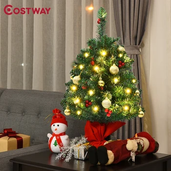 

2 ft High Quality PVC Artificial Battery Operated LED Lights Christmas Tree Golden Balls Red Berries Decoration Christmas Tree