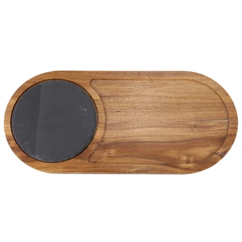 

Solid Wood Snack Wood Tray Black Slate Bread Plate Lovesickness Wooden Plate Western-Style Japanese Food,Ellipse