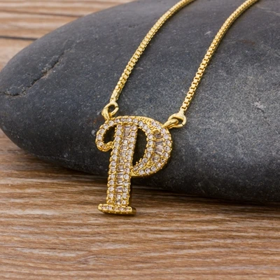 Роскошный золотой цвет A-Z 26 ожерелье с буквами CZ кулон для женщин милые инициалы имя ожерелье модные вечерние ювелирные изделия для свадьбы подарок - Окраска металла: P