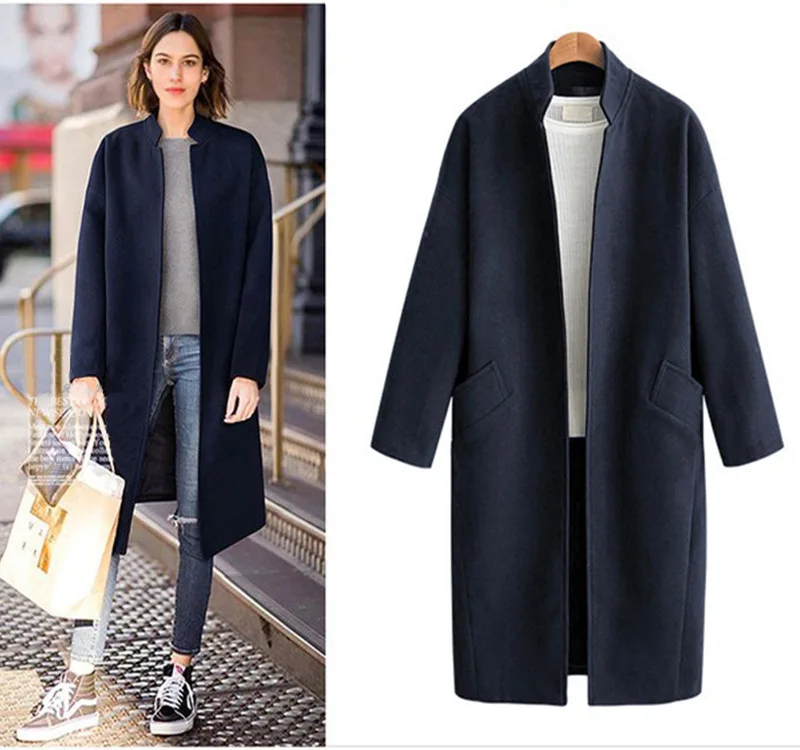 Fashion Casual Long Wool Blend Ladies Coat Solid Slim Women's Jacket Open Stitch Korean Womens Fashion Coat