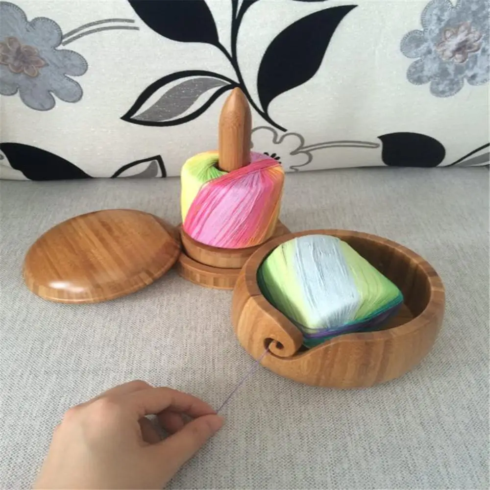 New Wooden Yarn Storage Bowl Organizer Knitted Crochet Wool Storage