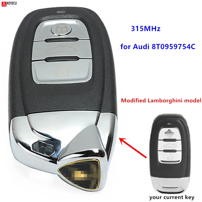 

Keyecu Replacement Upgraded Smart Remote Key Fob Modified asLamborghini for Audi A4 S4 Q5 8T0 959 754 C 315MHz 3 Button