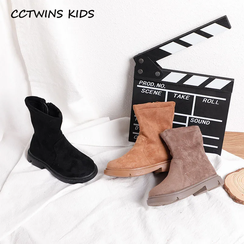 CCTWINS/детская обувь; коллекция года; зимняя детская модная замшевая обувь; брендовые ботинки до середины икры для девочек; черные теплые ботинки; FB1824