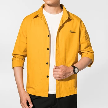 

2020 falling shoulder fashion new autumn spring lapel long sleeves washed shirts men's shirts casual cotton coats