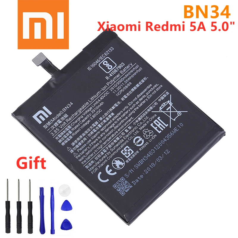 Аккумулятор для телефона Xiao Mi BN34 Xiaomi Redmi 5A 5 0 дюйма сменный аккумулятор 3000 мАч