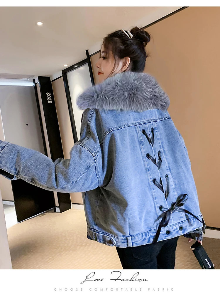SexeMara fashion The New Loose Tie rope Autumn And Winter Thicken Denim jacket Free shipping